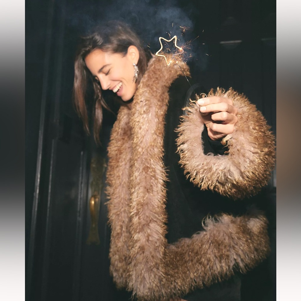 Free People We The Free Alora Faux Fur Leather Coat Jacket NWT